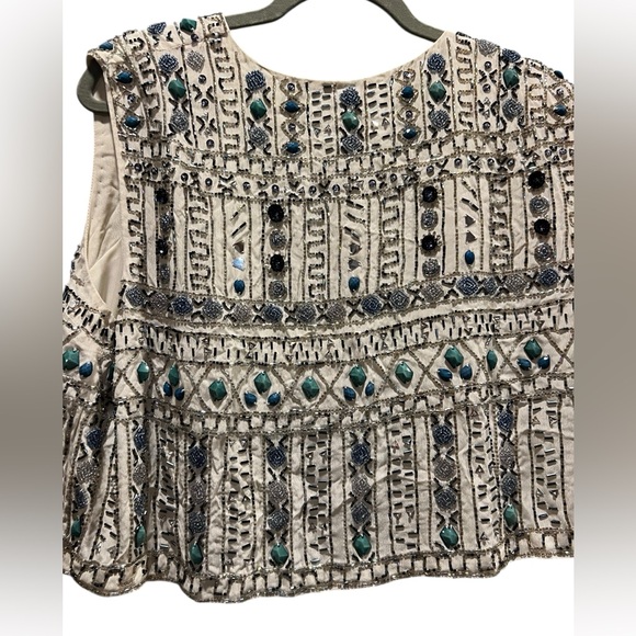 French Connection Ivory and Teal Embellished vest/waistcoat size 10 - Picture 4 of 9